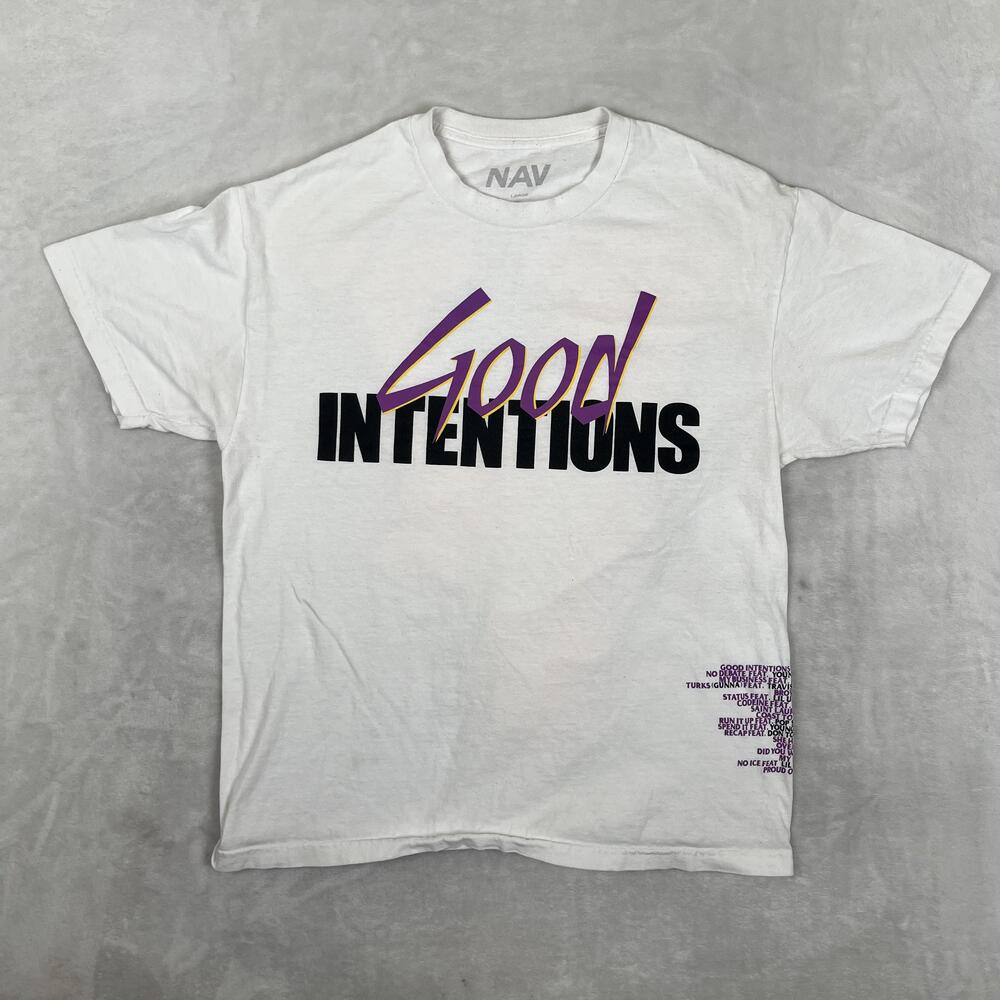 NAV Good Intentions T-Shirt Mens Large White Rap Album Tracklist Vlone